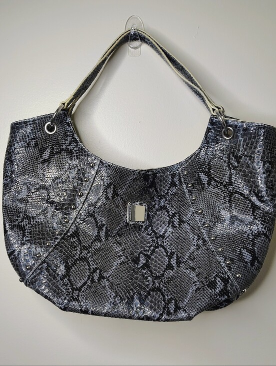 Handbags - Gray Snakeskin Print Hobo Handbag Large Tote Purse w/ Detachable Crossbody Strap